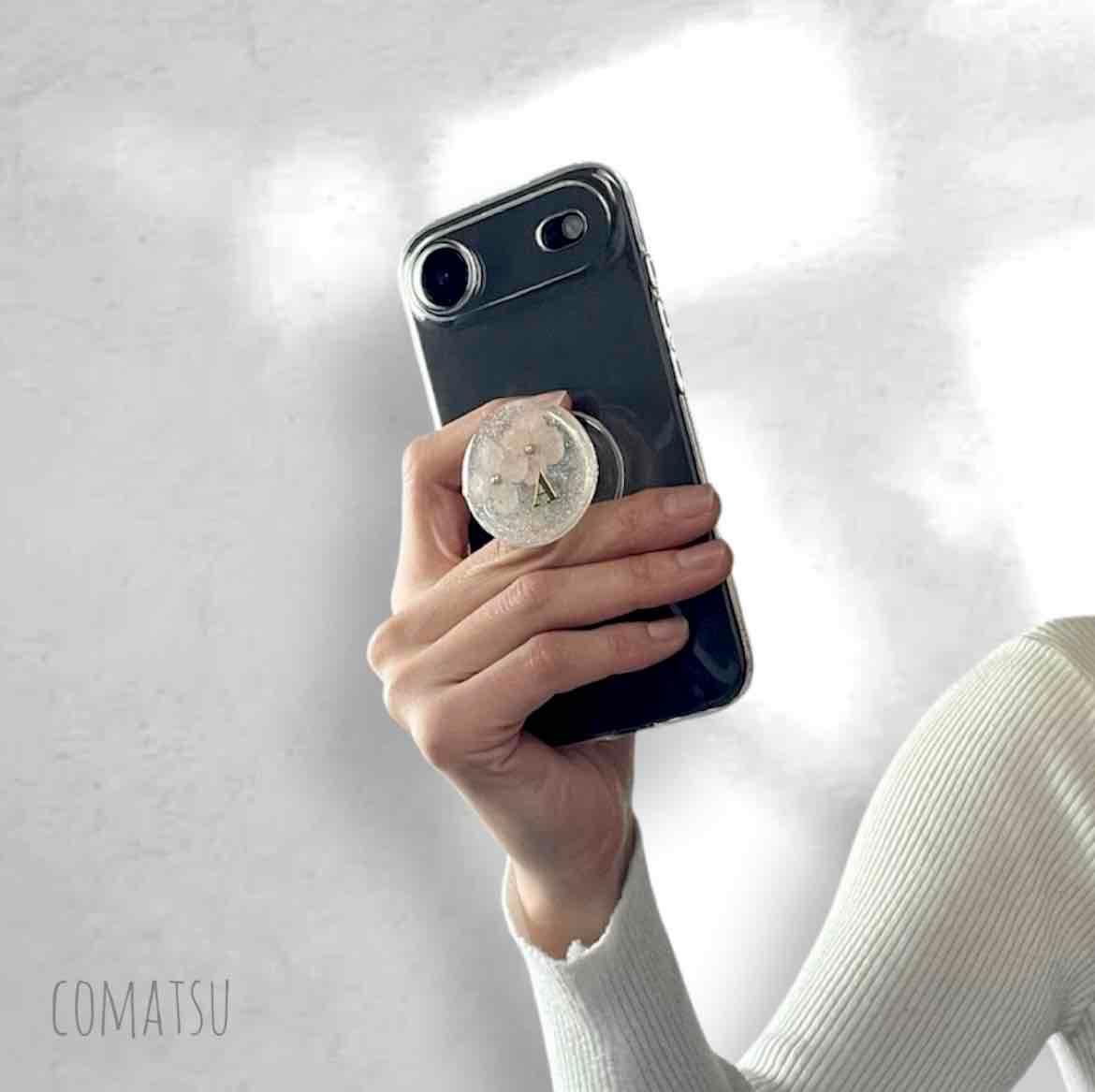 イニシャル入り きらきらDryFlower グリップソケット付きスマホケース スマホスタンド カバー | 7枚目